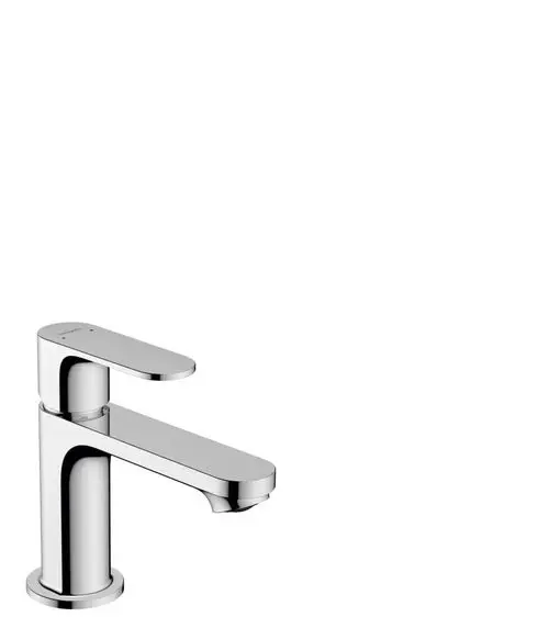 Chromfarbener Einhebel-Waschtischmischer von Hansgrohe mit flacher Auslaufkante und seitlichem Hebel für Temperatur- und Mengeneinstellung.